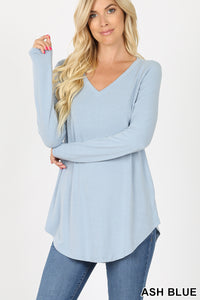 5903 4/4S V Neck Round Hem TOP in ASH BLUE