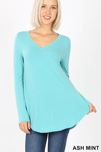 5904 4/4S V Neck Round Hem TOP in ASH MINT