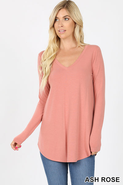 5905 4/4S V Neck Round Hem TOP in ASH ROSE