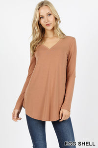 5906 4/4S V Neck Round Hem TOP in EGGSHELL