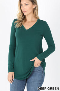 5910 4/4S V Neck Round Hem TOP in DEEP GREEN