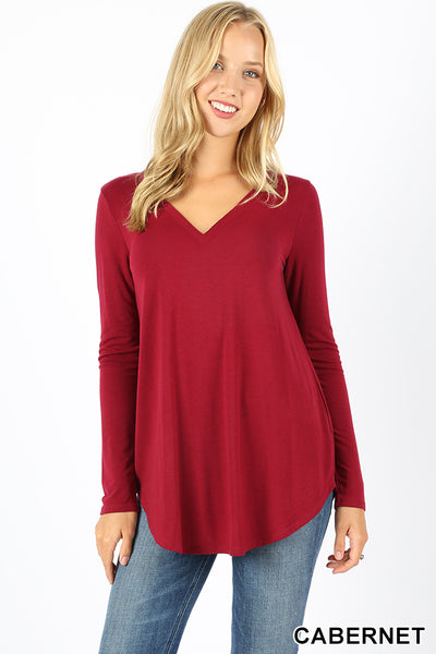 5912 4/4S V Neck Round Hem TOP in CABERNET