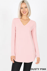 5914 4/4S V Neck Round Hem TOP in DUSTY PINK