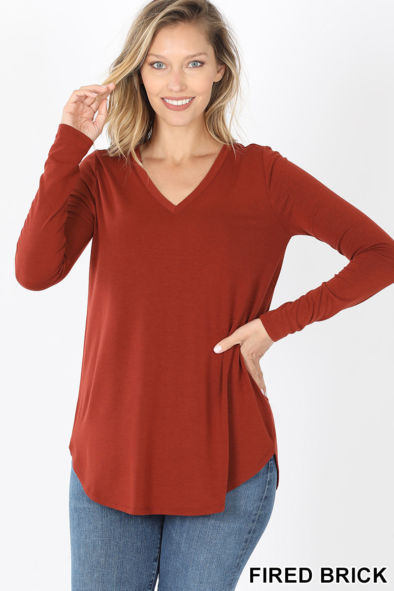 5917 4/4S V Neck Round Hem TOP in FIRED BRICK
