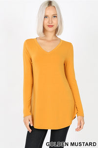 5918 4/4S V Neck Round Hem TOP in GOLDEN MUSTARD
