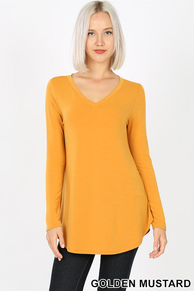 5918 4/4S V Neck Round Hem TOP in GOLDEN MUSTARD