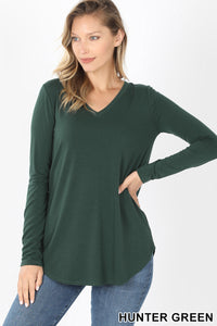 5920 4/4S V Neck Round Hem TOP in HUNTER GREEN