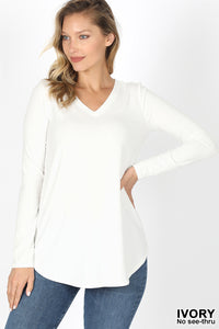 5921 4/4S V Neck Round Hem TOP in IVORY