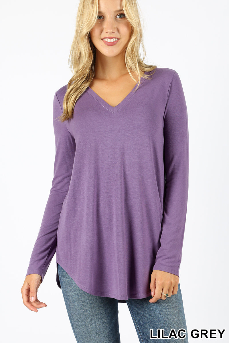 5922 4/4S V Neck Round Hem TOP in LILAC GREY