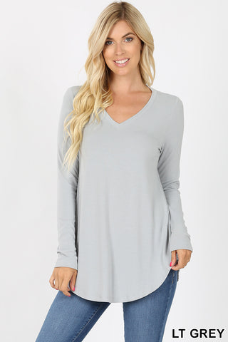 5923 4/4S V Neck Round Hem TOP in LT GREY