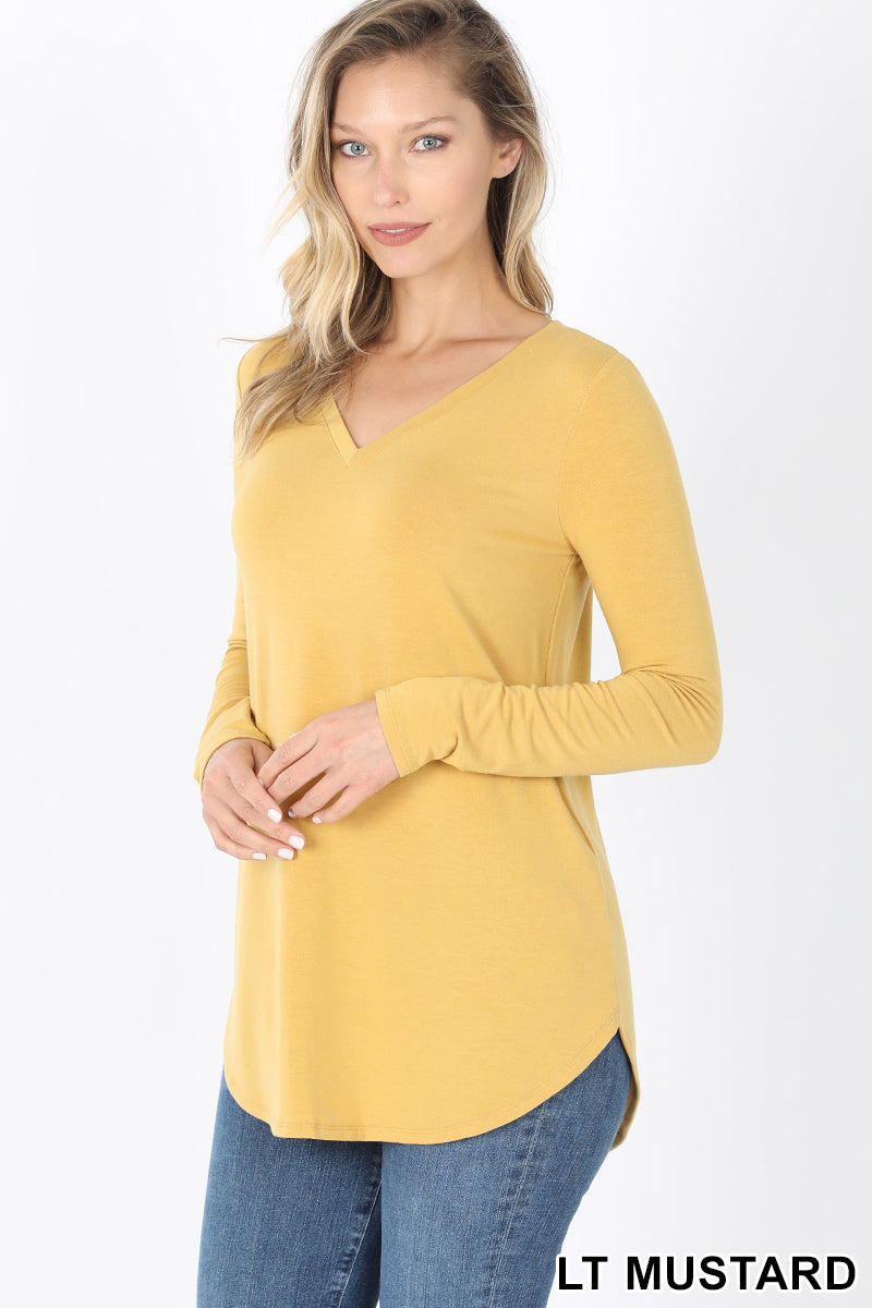 5924 4/4S V Neck Round Hem TOP in LT MUSTARD