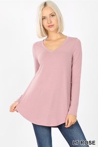 5925 4/4S V Neck Round Hem TOP in LT ROSE