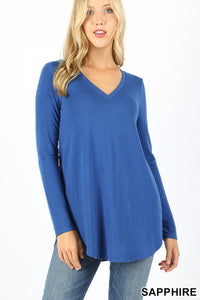 5929 4/4S V Neck Round Hem TOP in SAPPHIRE