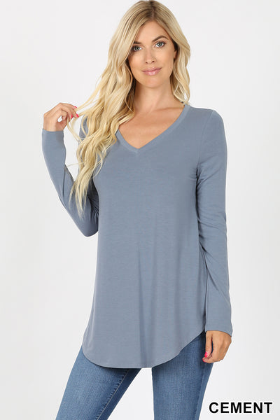 5930 4/4S V Neck Round Hem TOP in CEMENT