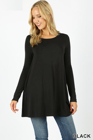 5949 4/4S Boat Neck Flared Top w PKTS in BLACK