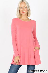 5951 4/4S Boat Neck Flared Top w PKTS in DESERT ROSE