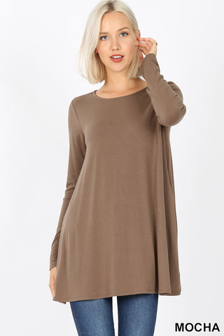 5952 4/4S Boat Neck Flared Top w PKTS in MOCHA