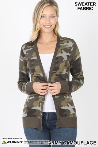 5957 4/4S Snap CARDIGAN in ARMY CAMO