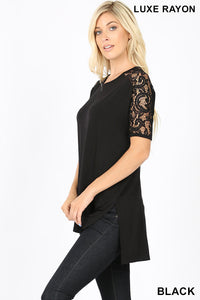 5962 1/4S in Lace R Neck HiLo TOP in BLACK JV-KO