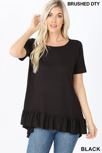 5966 1/4S HiLo Ruffle Hem TOP in BLACK JV-K18C