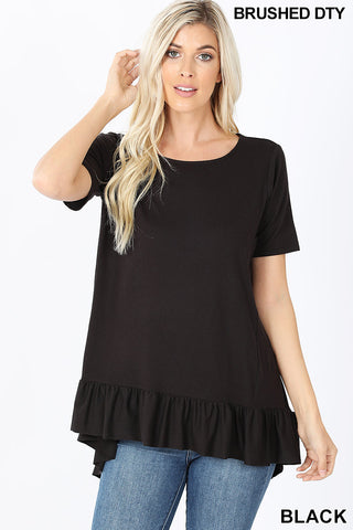 5966 1/4S HiLo Ruffle Hem TOP in BLACK JV-K18C