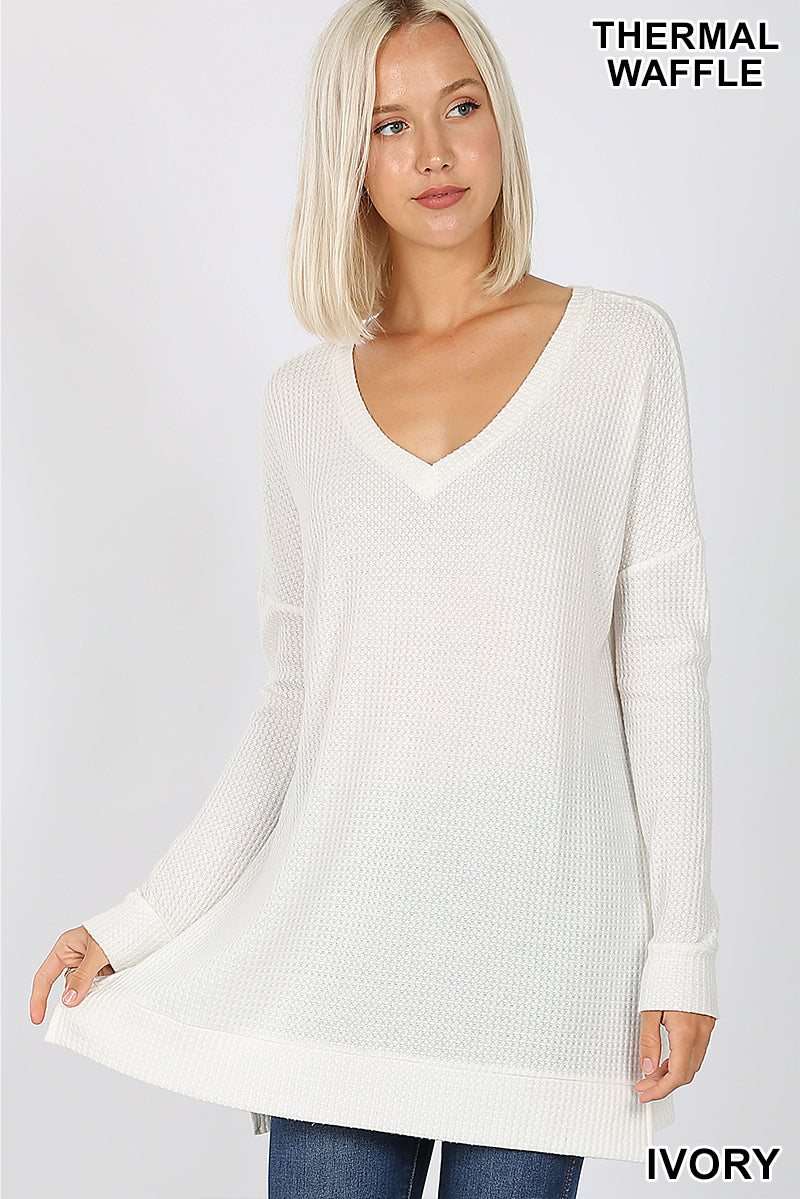 5980 4/4S Thermal Waffle V Neck SWEATERS in IVORY