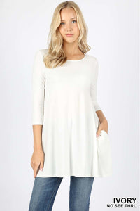 5984 3/4S Boat Neck Flared Top w PKTS in IVORY
