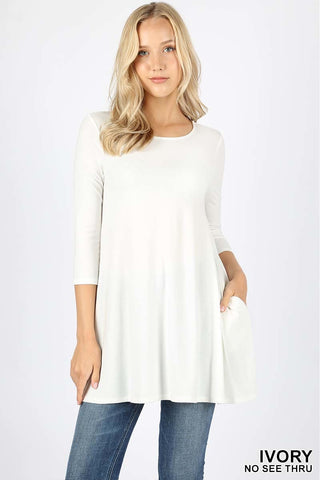 5984 3/4S Boat Neck Flared Top w PKTS in IVORY