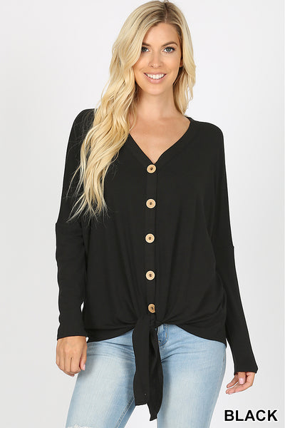 5991 4/4S Tie Front Button TOP in BLACK