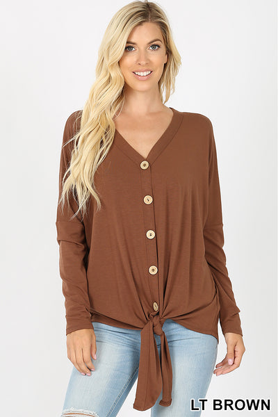 5992 4/4S Tie Front Button TOP in LT BROWN