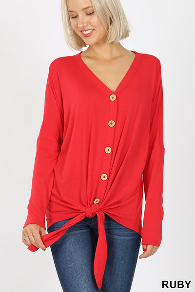 5993 4/4S Tie Front Button TOP in RUBY