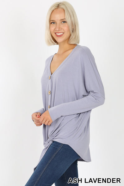 5994 4/4S Tie Front Button TOP in ASH LAVENDER