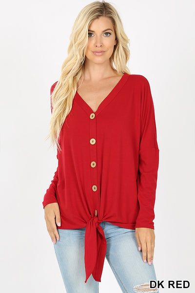 5996 4/4S Tie Front Button TOP in DK RED