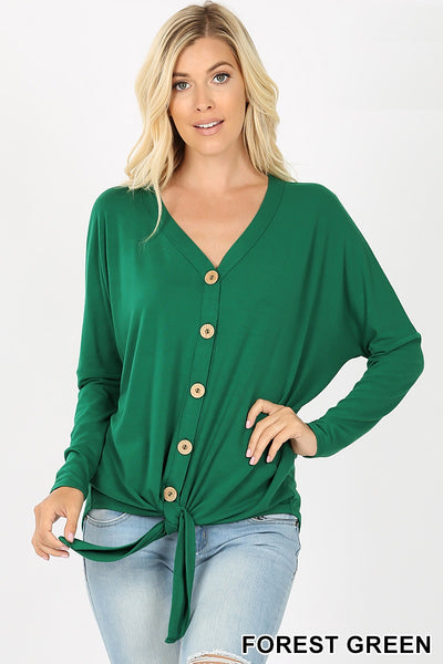 5997 4/4S Tie Front Button TOP in FOREST GREEN