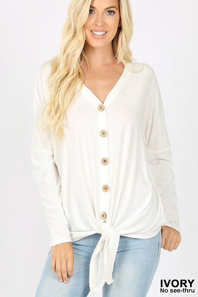 5998 4/4S Tie Front Button TOP in IVORY