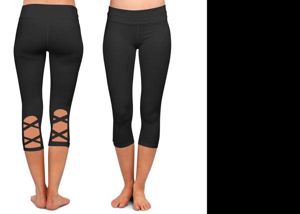 7690 Criss Cross Black DESIGNER LEGGINGS or CAPRI JV-CC3C G’