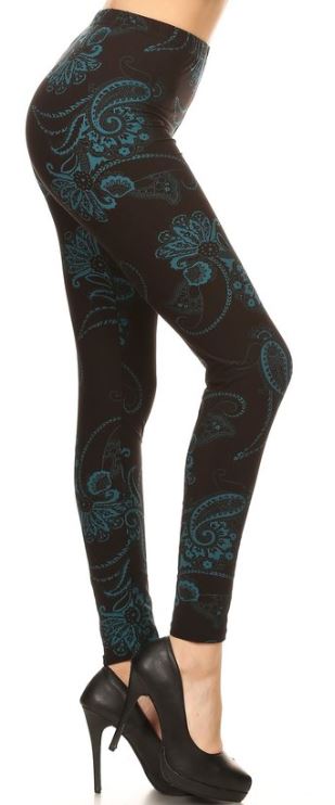817 Teal Paisley on Black LEGGINGS