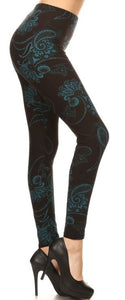 817 Teal Paisley on Black LEGGINGS