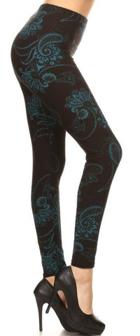 817 Teal Paisley on Black LEGGINGS