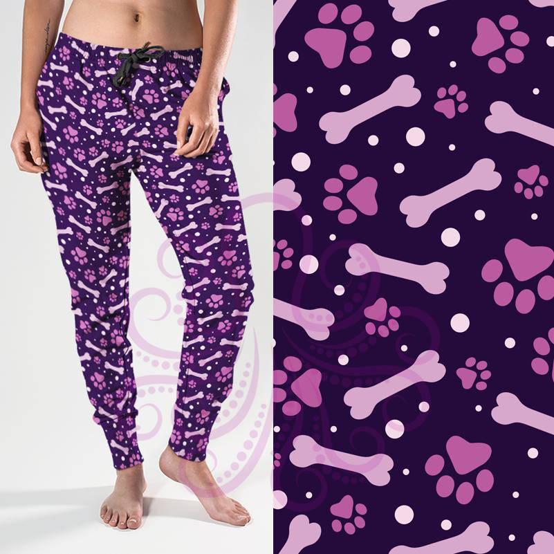 8328j Bev's Purple Paws & Bones POD DESIGNER JOGGERS