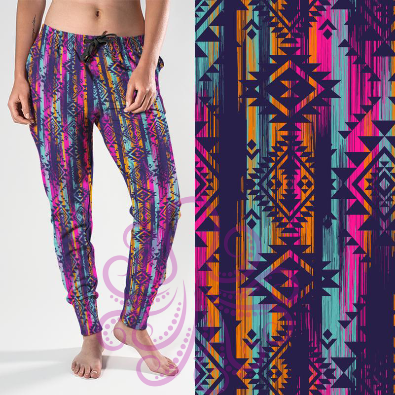 8337j Maria's Rainbow Aztec POD DESIGNER JOGGERS