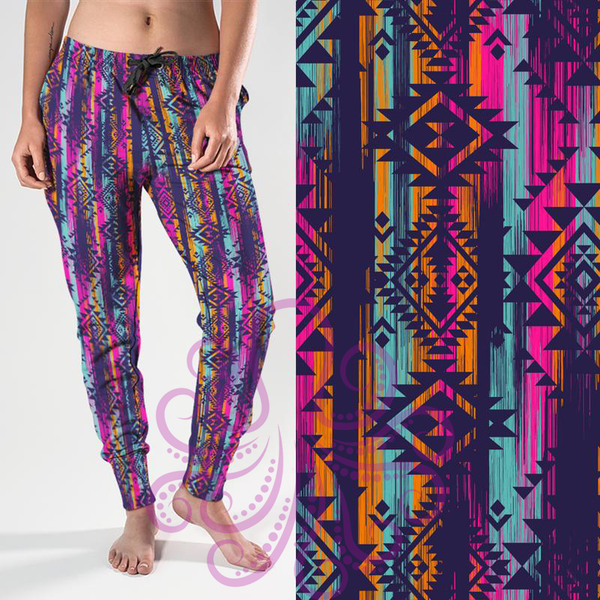 8337j Maria's Rainbow Aztec POD DESIGNER JOGGERS