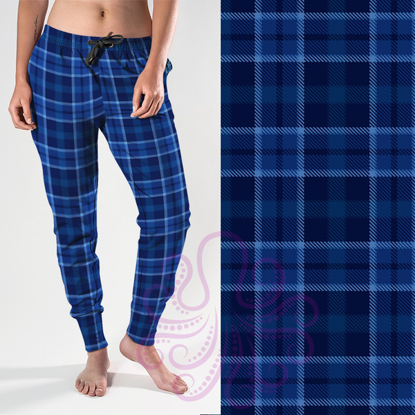 8347j Karen's Blue Tartan Plaid POD DESIGNER JOGGERS