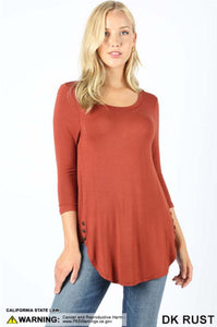 5330 3/4S Dolphin Hem w/ Side Button TOP in DK RUST