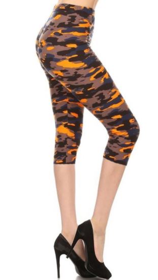 907 Orange Camo LEGGINGS or CAPRI