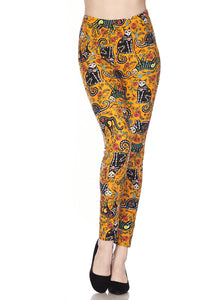 986 Sugar Skull Kitty on Gold LEGGINGS
