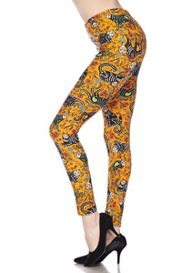 986 Sugar Skull Kitty on Gold LEGGINGS