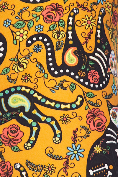 986 Sugar Skull Kitty on Gold LEGGINGS