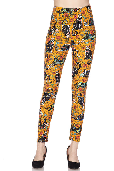 986 Sugar Skull Kitty on Gold LEGGINGS