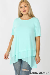 4280 1/4S Overlap Chiffon TOP in AQUA MARINE JV-M2A